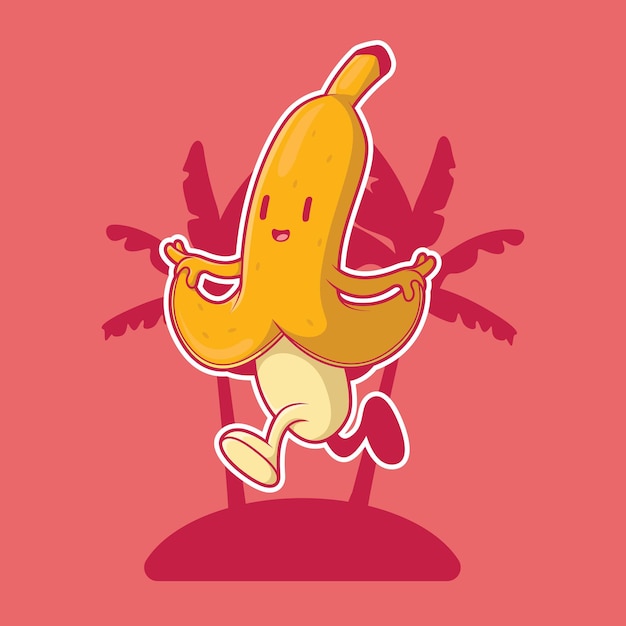 Banana Running In Nature Vector Illustration Conceito De Design Engraçado De Esporte De Comida 6433