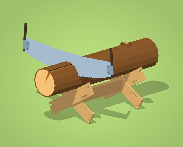 Banco de trabalho isométrico 3d com o log e handsaw Vetor Premium