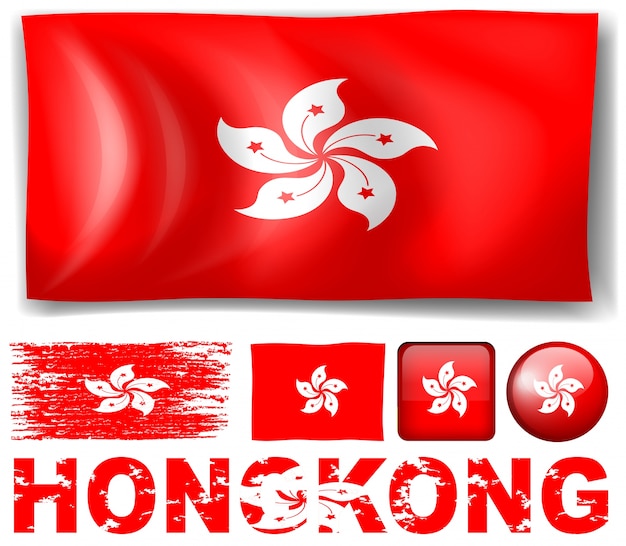 Bandeira De Hong Kong Em Diferentes Desenhos E Ilustração Da Redação Vetor Premium 