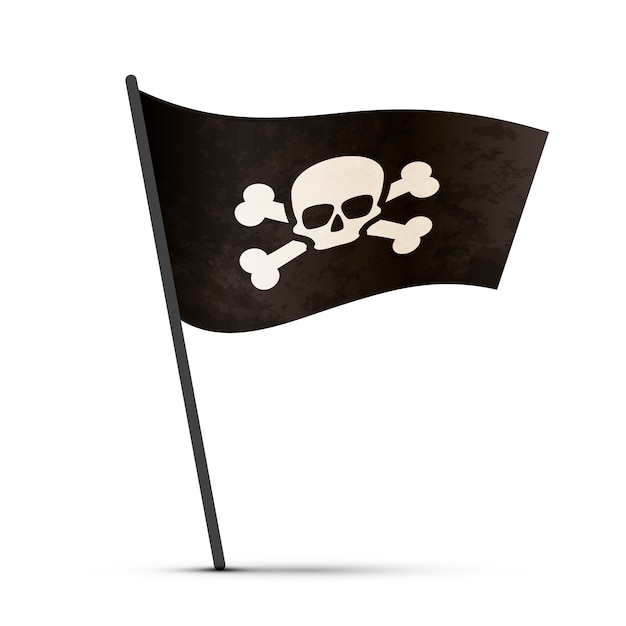 Bandeira De Pirata Em Um Poste Com Sombra Vetor Premium