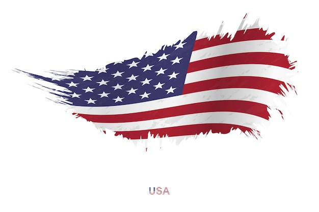 Bandeira dos estados unidos em estilo grunge com efeito de ondulação bandeira de pincelada de