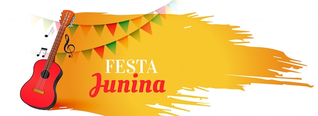 Banner de festival de música festa junina com guitarra Vetor grátis