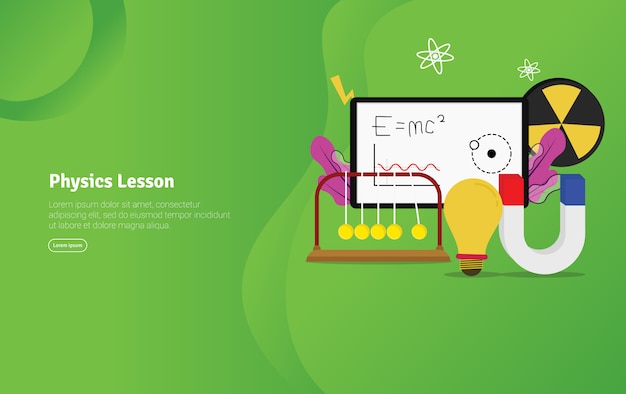 Banner de ilustração educacional de conceito de lição de física Vetor Premium