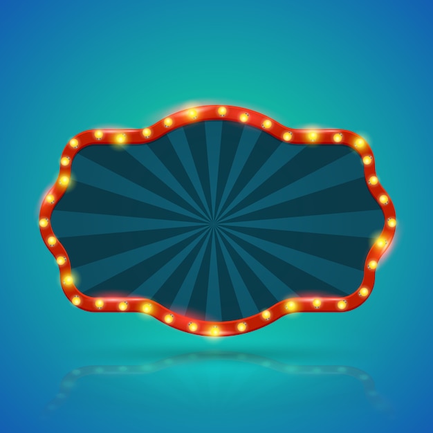 Banner de luz retrô abstrata com lâmpadas no contorno Vetor Premium