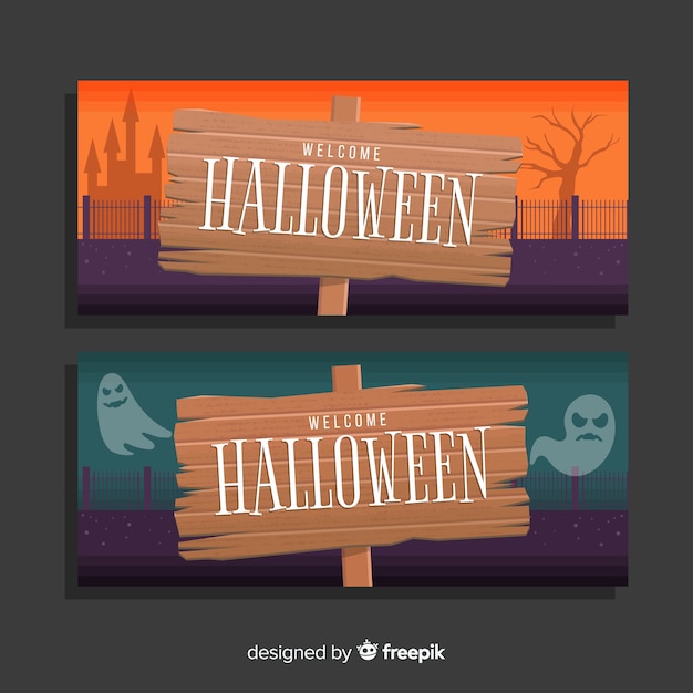Banners de halloween terrirfic com design plano Vetor grátis