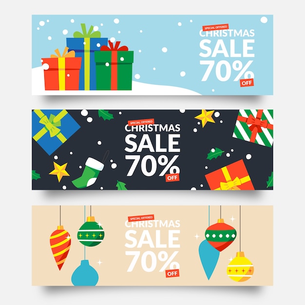 Banners De Venda De Natal Em Design Plano Vetor Grátis 5024