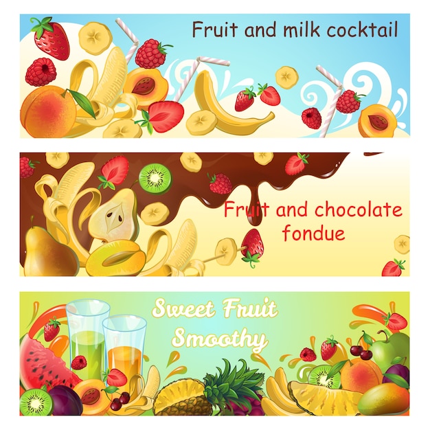 Banners Horizontais De Produtos Doces Naturais Frutas Org Nicas