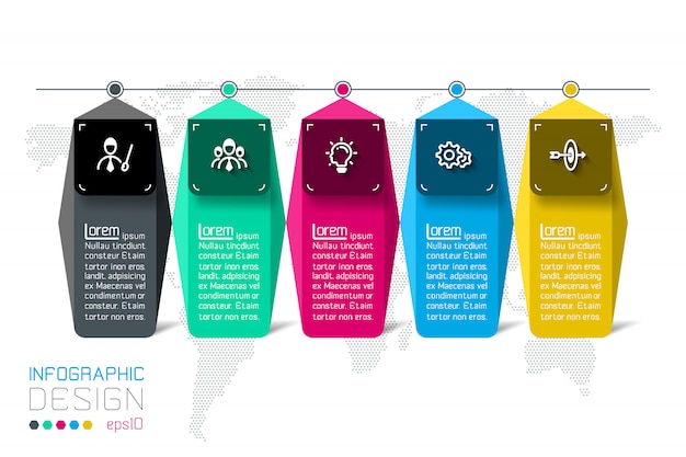 Bar rótulos infográfico com 5 passos. Vetor Premium