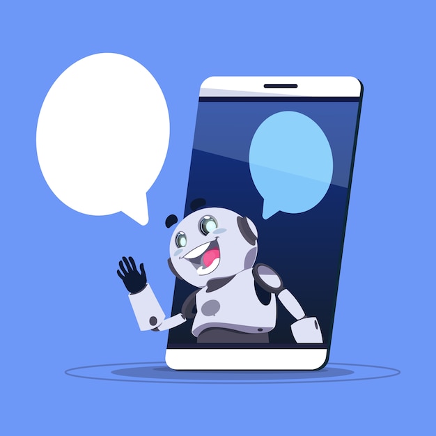 Bate-papo bot app do suporte laboral na bandeira esperta do molde do telefone com espaço da cópia, conceito virtual do serviço da web do bate-papo ou do chatterbot Vetor Premium