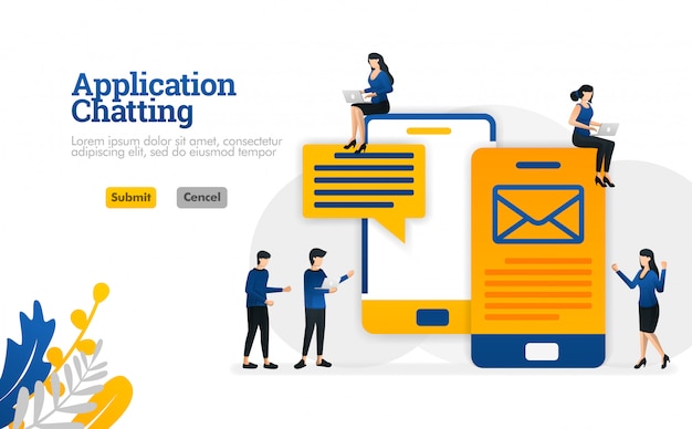 Bate-papo e aplicativos de conversação para o envio de mensagens de e-mail e e-mail conceito de ilustração vetorial Vetor Premium