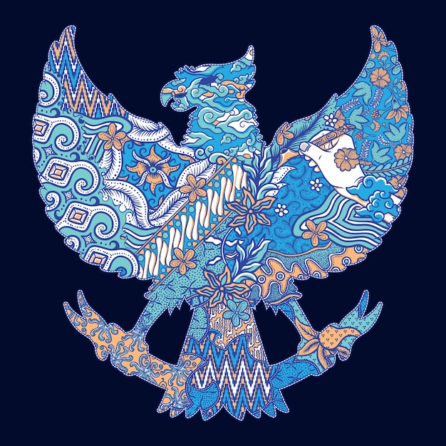  Batik  indonesia garuda  silhueta ilustra  o Vetor Premium