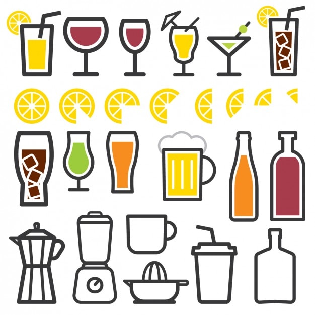 Beber elementos ícones Vetor grátis