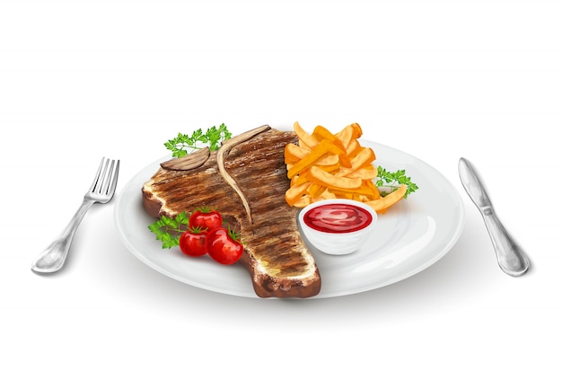 Bife grelhado na placa Vetor grátis