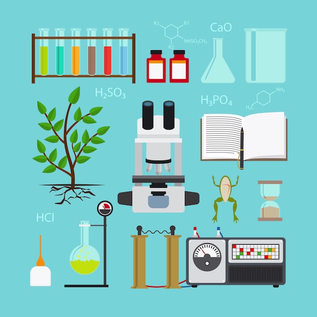 Biologia e ícones de laboratório químico | Vetor Premium