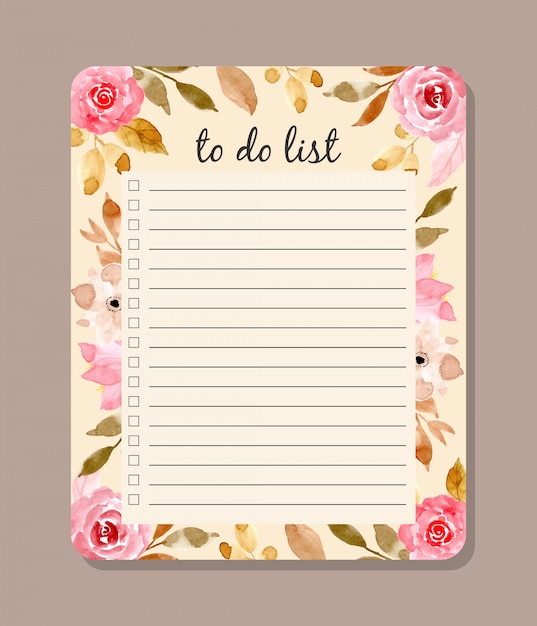 Bonito para fazer a lista com aguarela floral Vetor Premium