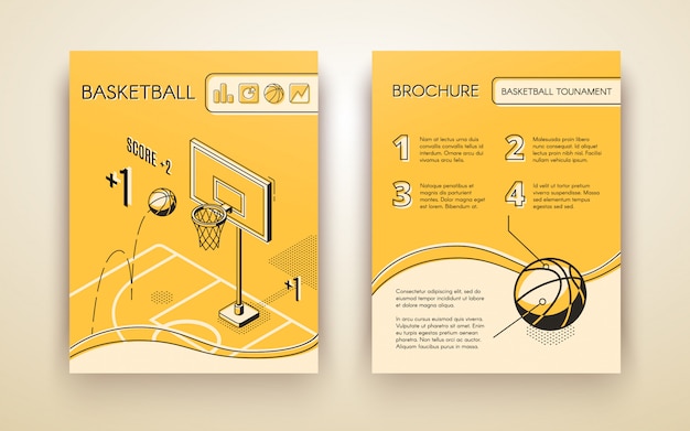 Brochura Promocional De Torneio De Basquete Ou Arte De Linha De Panfleto Publicitario Vetor Gratis