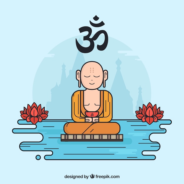 Budha desenhada de mão com estilo colorido Vetor grátis