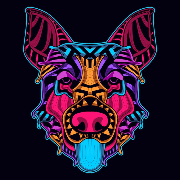 Cabeça de cachorro em estilo neon Vetor Premium