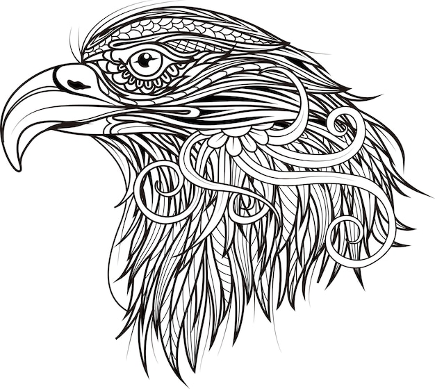 Download Cabeça de padrão de águia arte de zentangle preto e branco ...