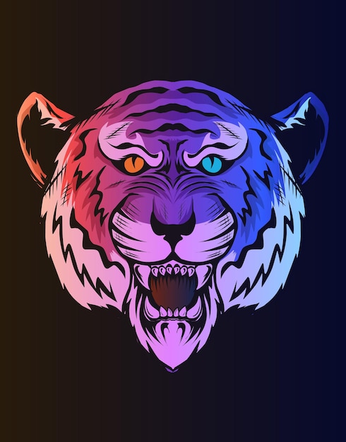 Cabeça de tigre de ilustração cor neon Vetor Premium