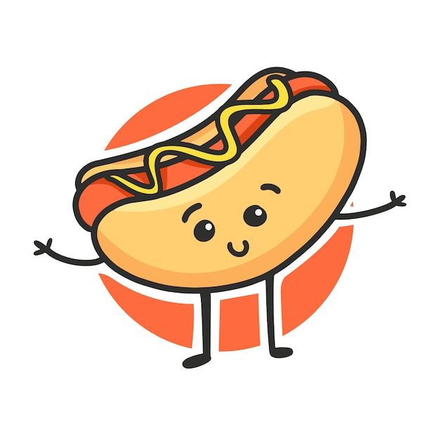 Cachorro Quente Bonito Dos Desenhos Animados Fofo Fast Food Vector Character Isolado Vetor 4770