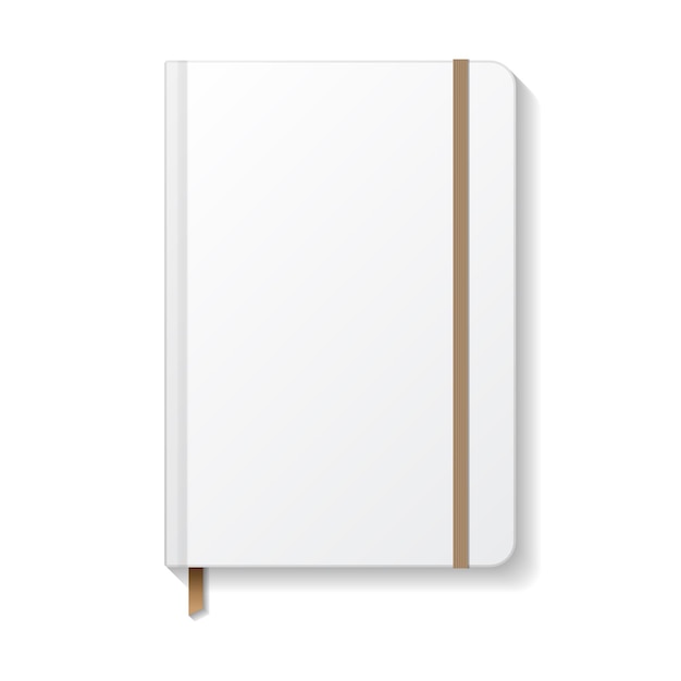 Caderno Branco Em Branco Com Modelo De Maquete De Marcador De Faixa E Elástico Marrom Vetor 5317