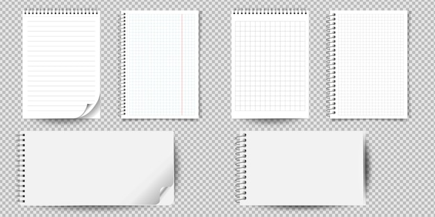 Caderno ou bloco de notas realístico com a pasta isolada. bloco de notas de memorando ou diário com modelos de página de papel alinhado e quadrado. Vetor Premium