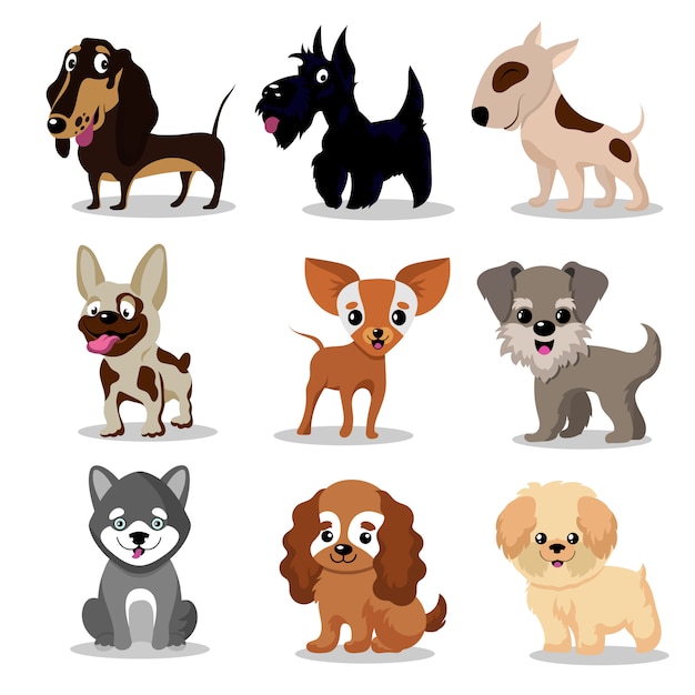 Cães felizes fofos Vetor Premium