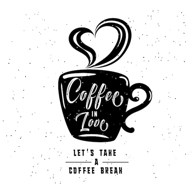 Café no amor. estilo antigo de moda quadros de café e rótulos com fitas vintage. Vetor Premium