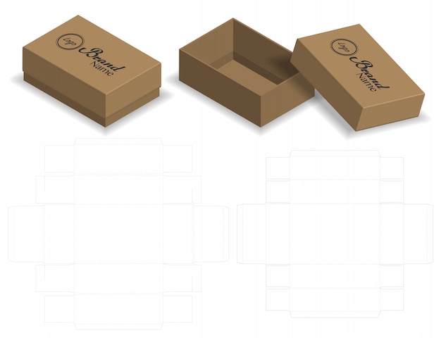 Caixa de embalagem cortada com 3d mock up Vetor Premium