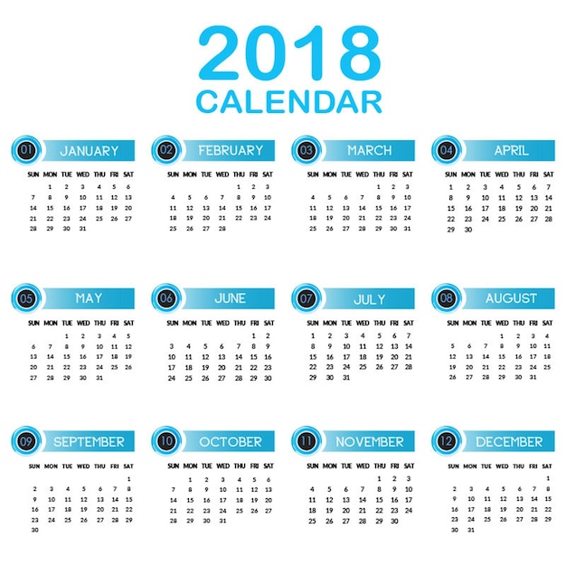 Kalendarz 2018 Z Nr Tygodniami Calendário anual 2018 | Vetor Premium