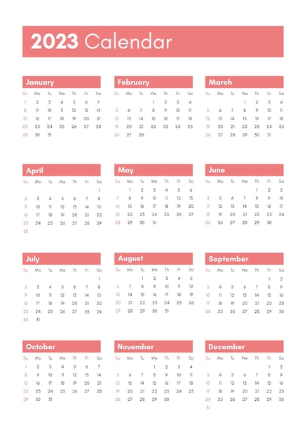 Calendário De Bolso Em 2023 Anos Visualização Vertical A Semana Começa No Domingo Calendário De 6492