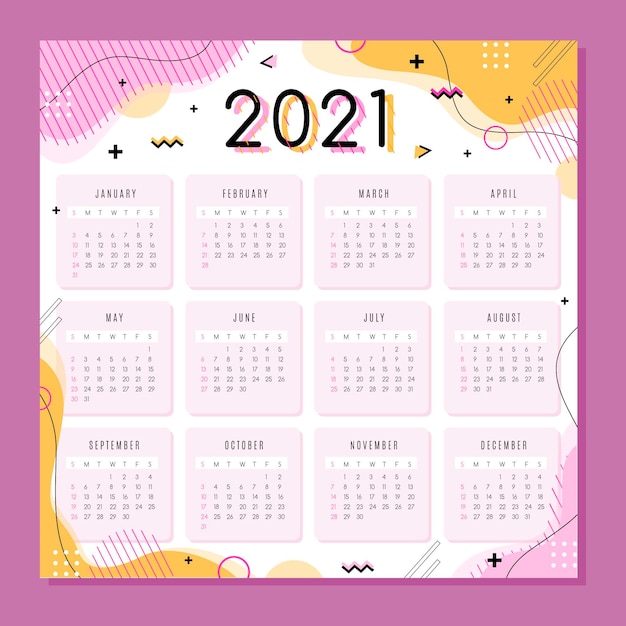 Calendário Do Ano Novo 2021 Em Design Plano Vetor Grátis 1876