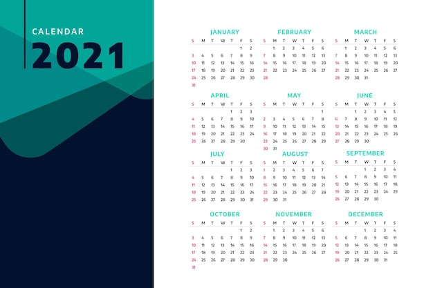 Calendário Minimalista Do Ano Novo 2021 Vetor Premium 6853