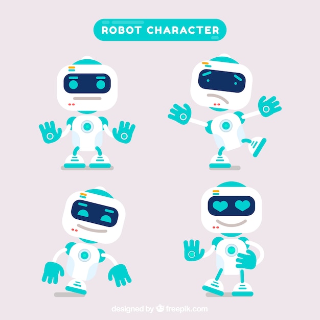 Caráter de robô plano com coleção de poses diferentes Vetor grátis