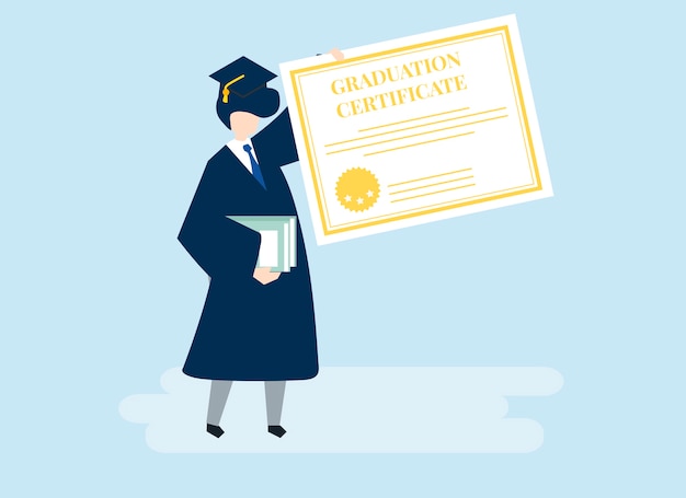 Carater De Um Graduado Segurando Uma Ilustracao De Certificado De Graduacao Vetor Gratis