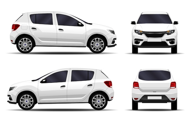 Carro Realista Hatchback Vista Frontal Vista Lateral Vista Traseira