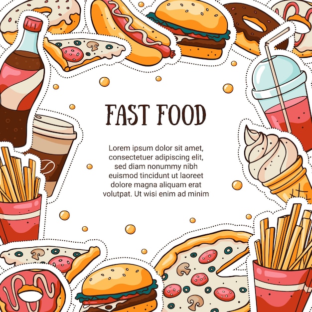 Cartão de vetor de fast-food com espaço reservado para texto Vetor Premium