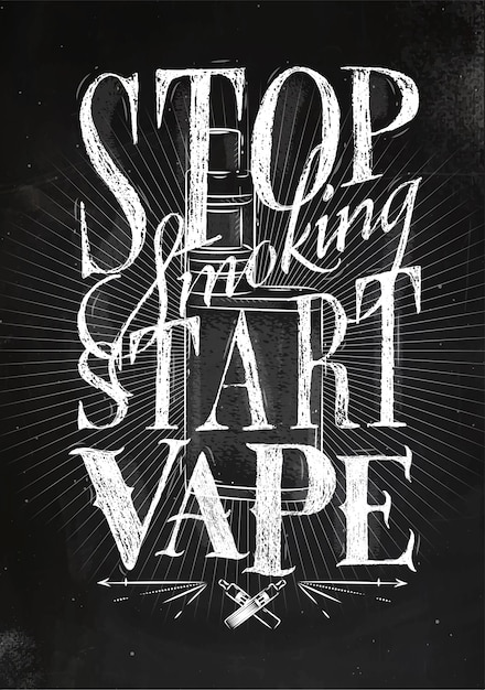 Cartaz, com, vaporizer, em, estilo vintage, lettering parar, fumar, começo, vape, desenho Vetor Premium