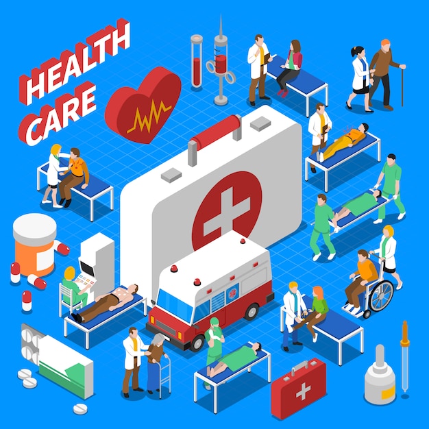 Cartaz de composição isométrica de comunicação do paciente médico Vetor grátis