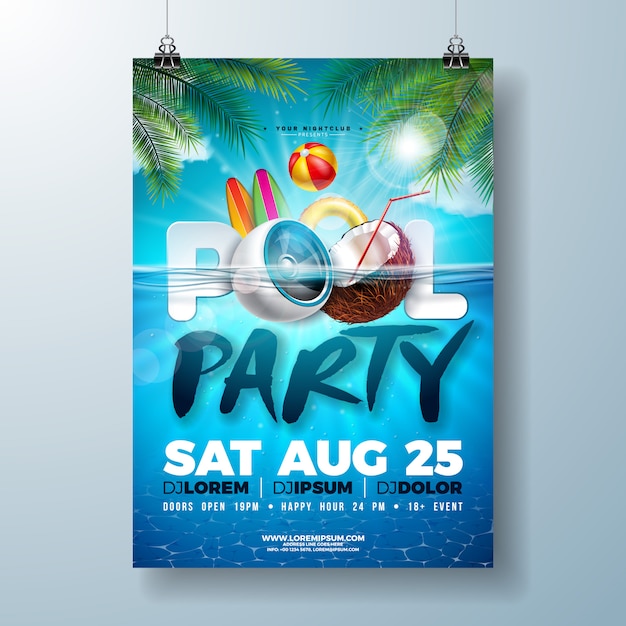 Cartaz de festa de piscina de verão ou modelo de design de folheto com