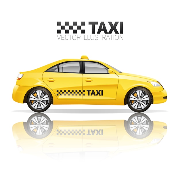 Cartaz de táxi com carro de serviço público amarelo realista com reflexão Vetor grátis