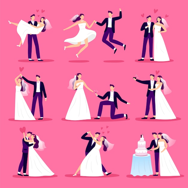 Casal Casamento Apenas Casais Dança De Casamento E Celebração De Casamentos Conjunto De 