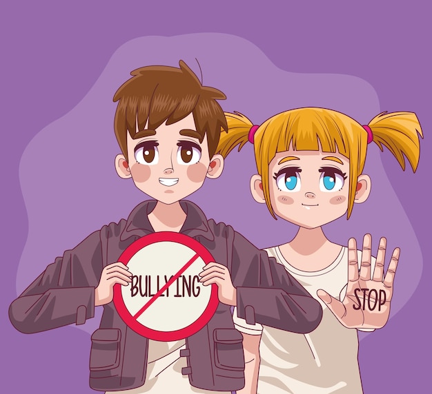 Casal De Jovens Adolescentes Com Ilustração Do Sinal De Parar O Bullying Vetor Premium 2795