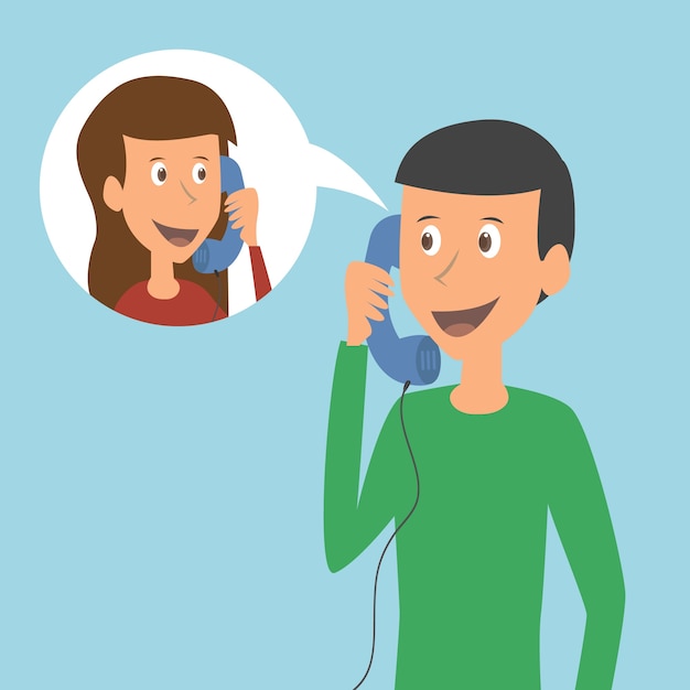 Casal jovem falando ao telefone. ilustração do vetor, | Vetor Premium