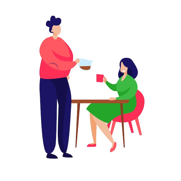 Casal tomando café da manhã em casa Vetor grátis