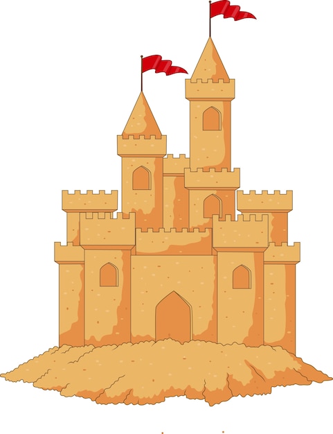 Castelo De Areia Dos Desenhos Animados Isolado No Fundo Branco Vetor