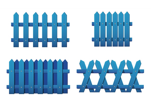 Cerca Azul De Madeira De Diferentes Tipos Conjunto De Cercas De Jardim Isoladas Em Branco 