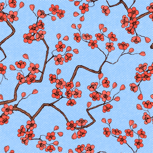 Cereja sakura floresce sem costura de fundo Vetor grátis