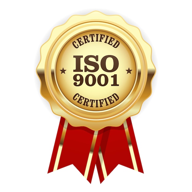 Certificação Iso 9001 Selo Dourado De Padrão De Qualidade Vetor Premium